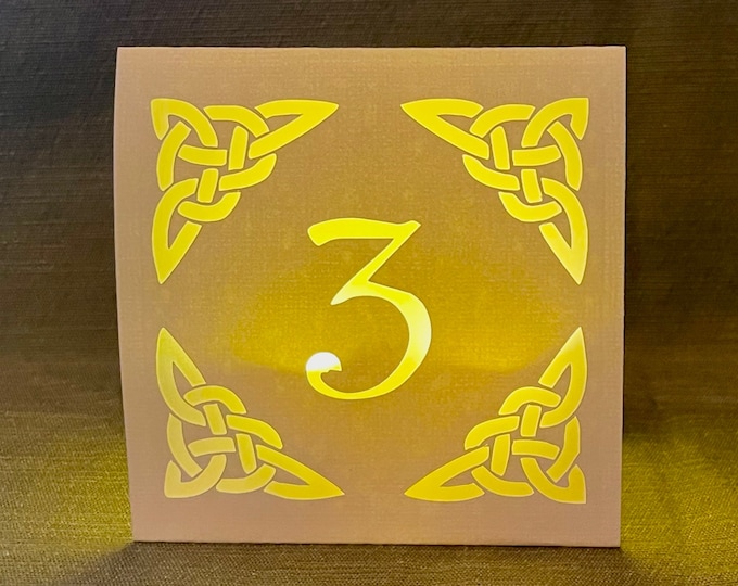 Celtic Table Number Luminary: Irish Wedding Decor