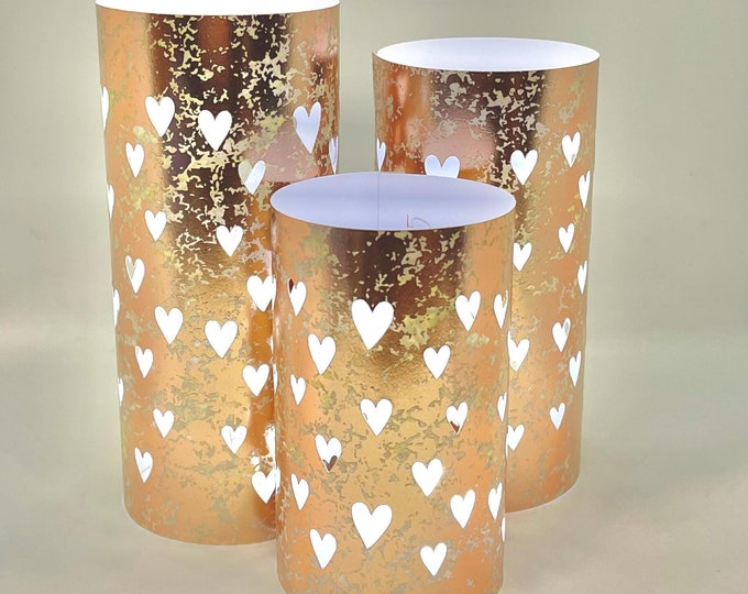 Hearts Luminary Centerpiece Set: Rose Gold, Pink Mercury, or Matte Red.