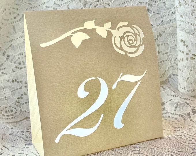 Rose Wedding Table Number Luminary: Shimmer Pearl, Cream Vanilla, or Blush Pink