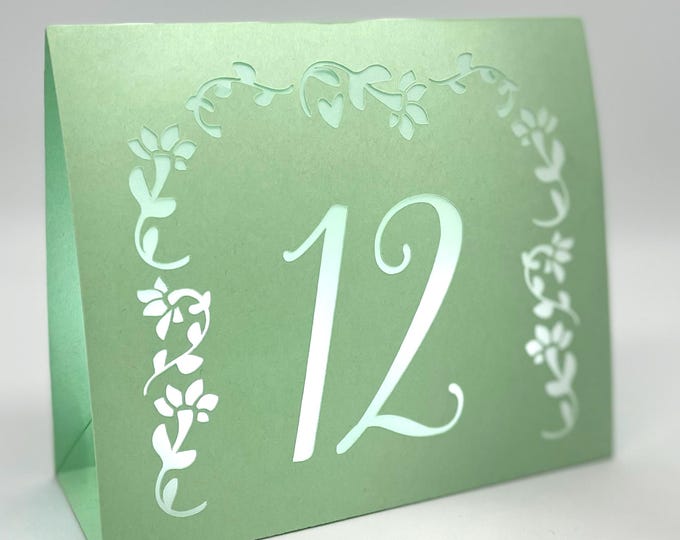 Romantic Garden Table Number Luminaries are made from Cardstock to use with LED candles (note included). Pastel shades.