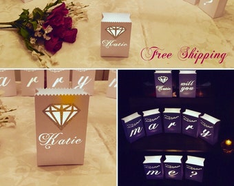 Custom WILL you MARRY ME Proposal Luminaries • Set of 10 luminary bags "Will You Marry Me?" Custom Engagement Decoration