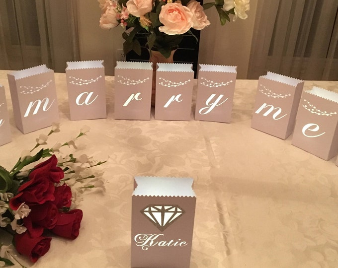 Custom WILL you MARRY ME Proposal Luminaries • Set of 10 luminary bags "Will You Marry Me?" Custom Engagement Decoration