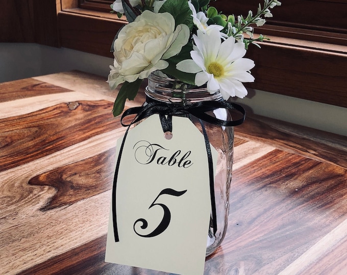 Table Number Tags  for Wine Bottles or Mason Jars.