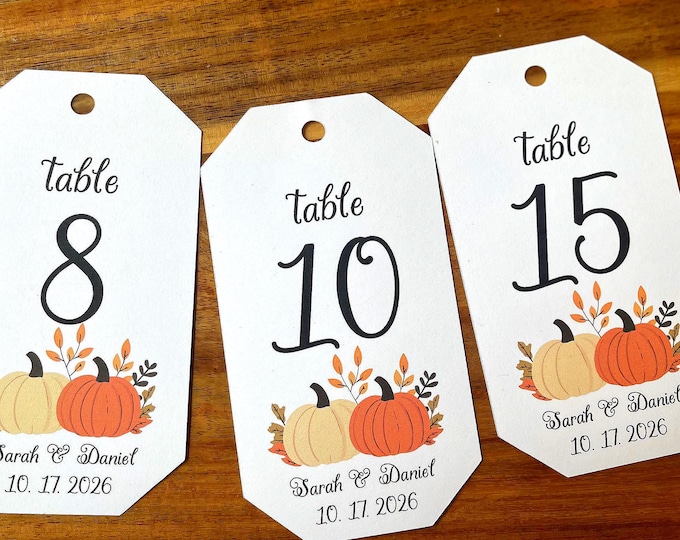 Fall Table Number Tags  Personalized for Wine Bottles or Mason Jars.