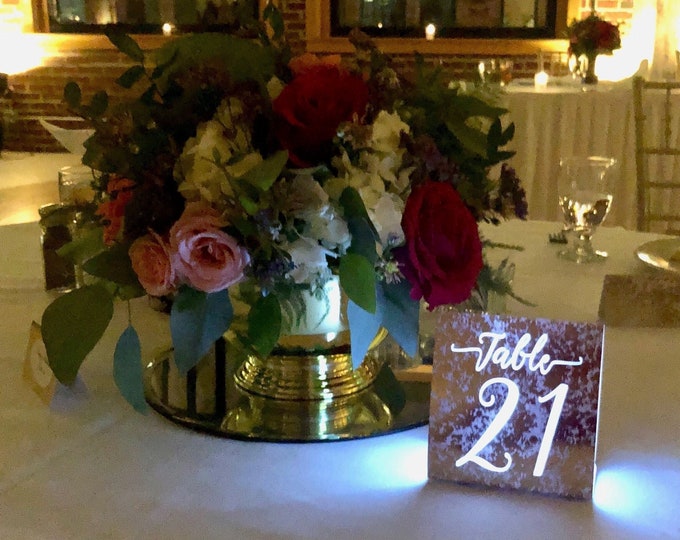 Mercury Glass Table Number Luminaries: Silver or Rose Gold