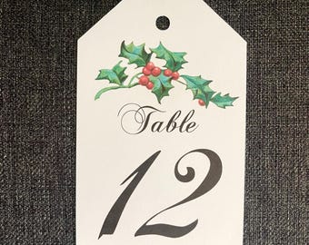 Christmas Table Number Tag sets for Wine Bottles or Mason Jars.