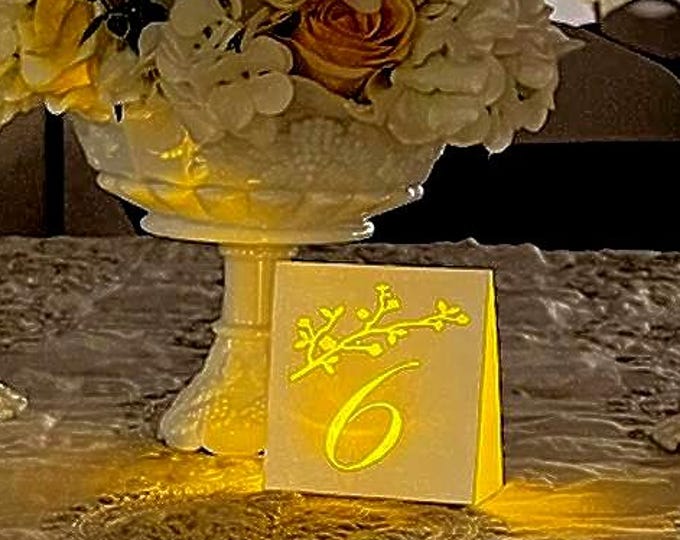 Blossom Branch Table Number Luminary: Elegant Wedding Decor