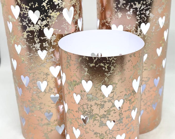 Hearts Luminary Centerpiece Set: Rose Gold, Pink Mercury, or Matte Red.