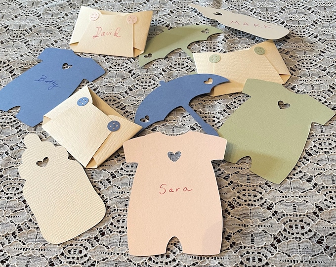 Baby Shower Name Tags: Diaper, Bottle, Umbrella, Onesie - Set of 4