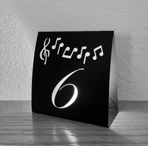 Music Note Table Number Luminaries for Special  Events, Parties, Weddings, and Recital Receptions. Self Standing Table Decoration