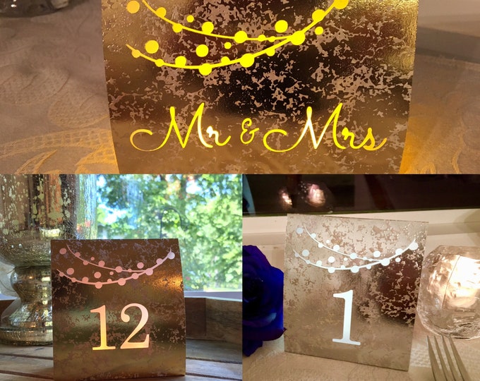 String of Lights Table Numbers made with foil mercury glass cardstock