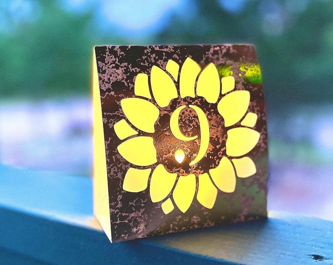 Sunflower Table Numbers • Luminaries • White, Vanilla, Kraft Brown, Navy, Black, Rose Gold • Rustic Wedding Table Decor •
