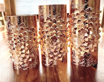 Wedding Luminary Centerpiece Set (total of 3) made from Vanilla or Metallic Cardstock paper.