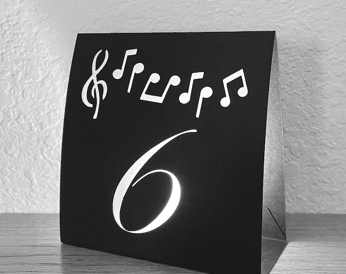 Music Note Table Number Luminaries for Special  Events, Parties, Weddings, and Recital Receptions. Self Standing Table Decoration