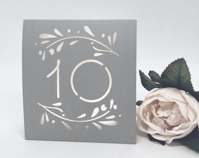 Rustic Vine Wedding Table Numbers: Pink Blush or Gray Luminaries