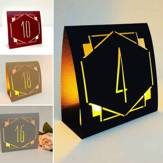 ART DECO Table Number Luminaries • Wedding Table Numbers Free Standing • Modern Wedding Decor • Spring Wedding • Cardstock Table Tents