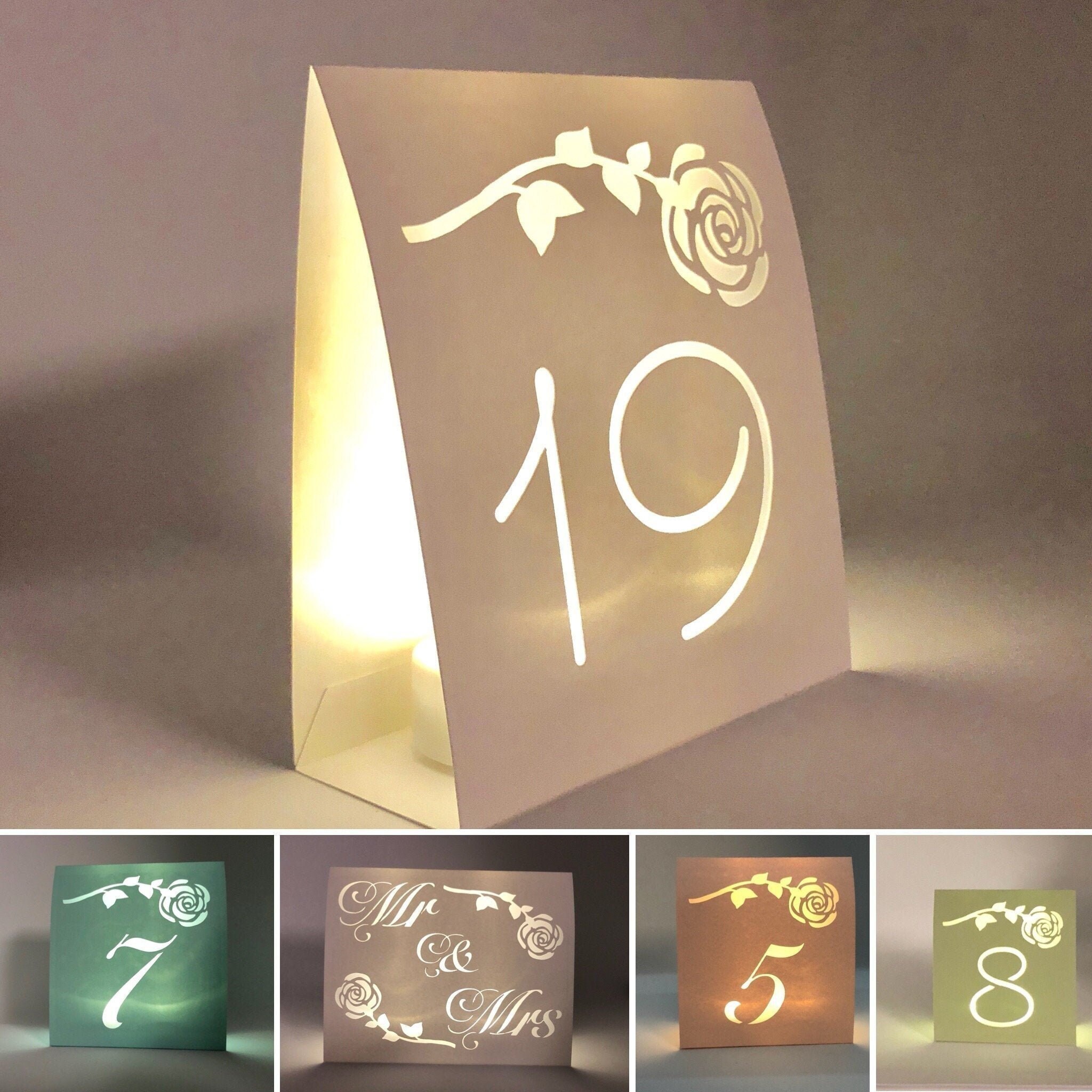 Rose TABLE NUMBERS, Table Number Luminaries, Lighted Table Numbers, Elegant Wedding Centerpieces