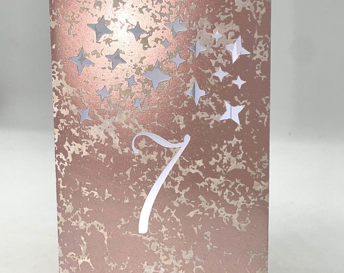 Starry Night Tower Table Numbers: Gold Wedding Luminaries