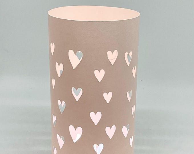 Hearts Luminary Centerpiece Set: Rose Gold, Pink Mercury, or Matte Red.