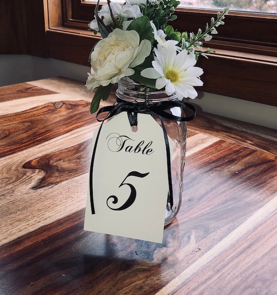 Set of TABLE NUMBER TAGS for Wine Bottles or Mason Jars. Free shipping (domestic)