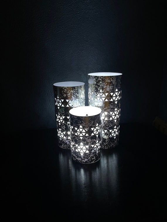 STAR OF DAVID Centerpiece Trio (set of 3 Luminaries) made from Card Stock to use with battery candles (not included). Table number option.