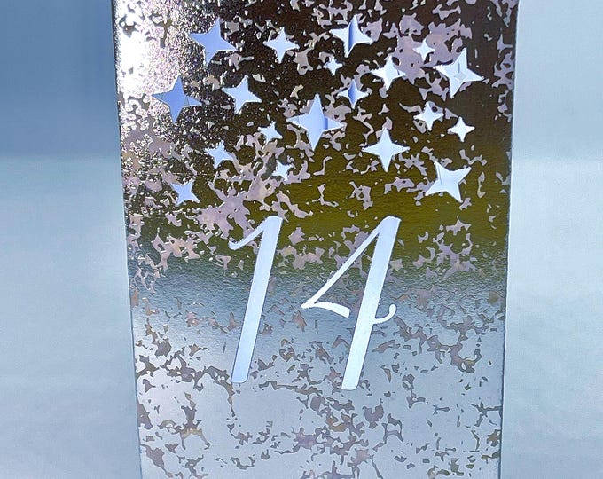 Starry Night Tower Table Numbers: Gold Wedding Luminaries