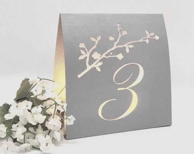 Blossom Branch Table Number Luminary: Elegant Wedding Decor