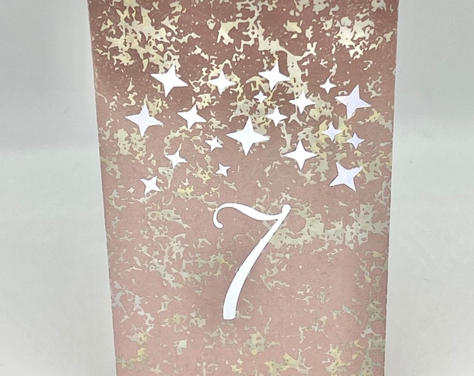 Starry Night Tower Table Numbers: Gold Wedding Luminaries