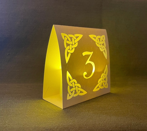 CELTIC TABLE NUMBER Luminaries for Weddings or Irish Parties are made with your choice of Ivory Cream or Black card stock.