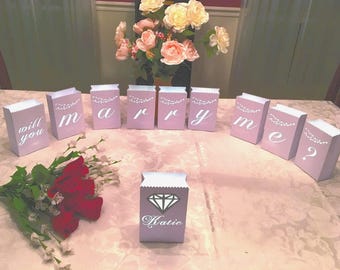 Custom WILL you MARRY ME Proposal Luminaries • Set of 10 luminary bags "Will You Marry Me?" Custom Engagement Decoration