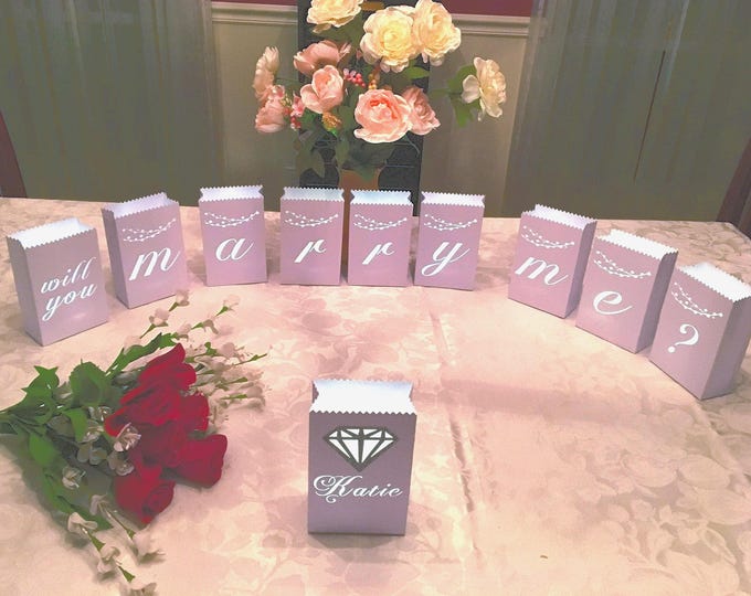 Custom WILL you MARRY ME Proposal Luminaries • Set of 10 luminary bags "Will You Marry Me?" Custom Engagement Decoration