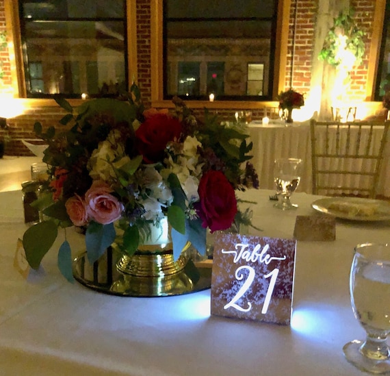 GORGEOUS Table Number Luminaries • Mercury Glass Cardstock in Silver, Rose Gold, Copper or Gold • Wedding Table Numbers