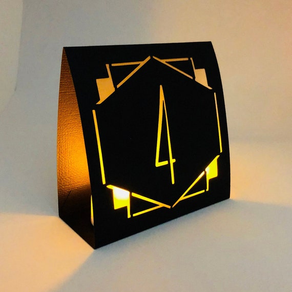 Art Deco Table Number Luminaries: Wedding Reception Centerpiece