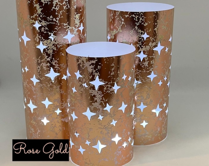 STAR Luminary Trio Set made from Silver Mercury Glass Style Card Stock. Colors include Mercury glass colors in Silver,Rose Gold,Pink.