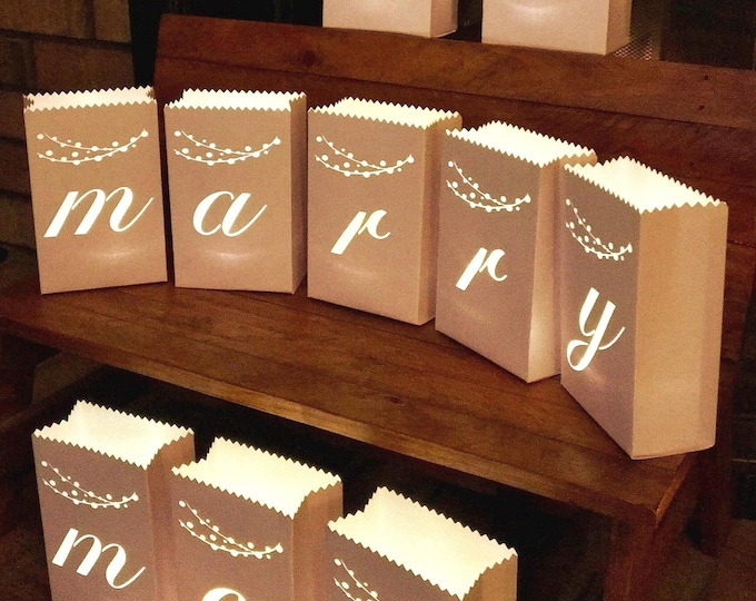 Custom WILL you MARRY ME Proposal Luminaries • Set of 10 luminary bags "Will You Marry Me?" Custom Engagement Decoration