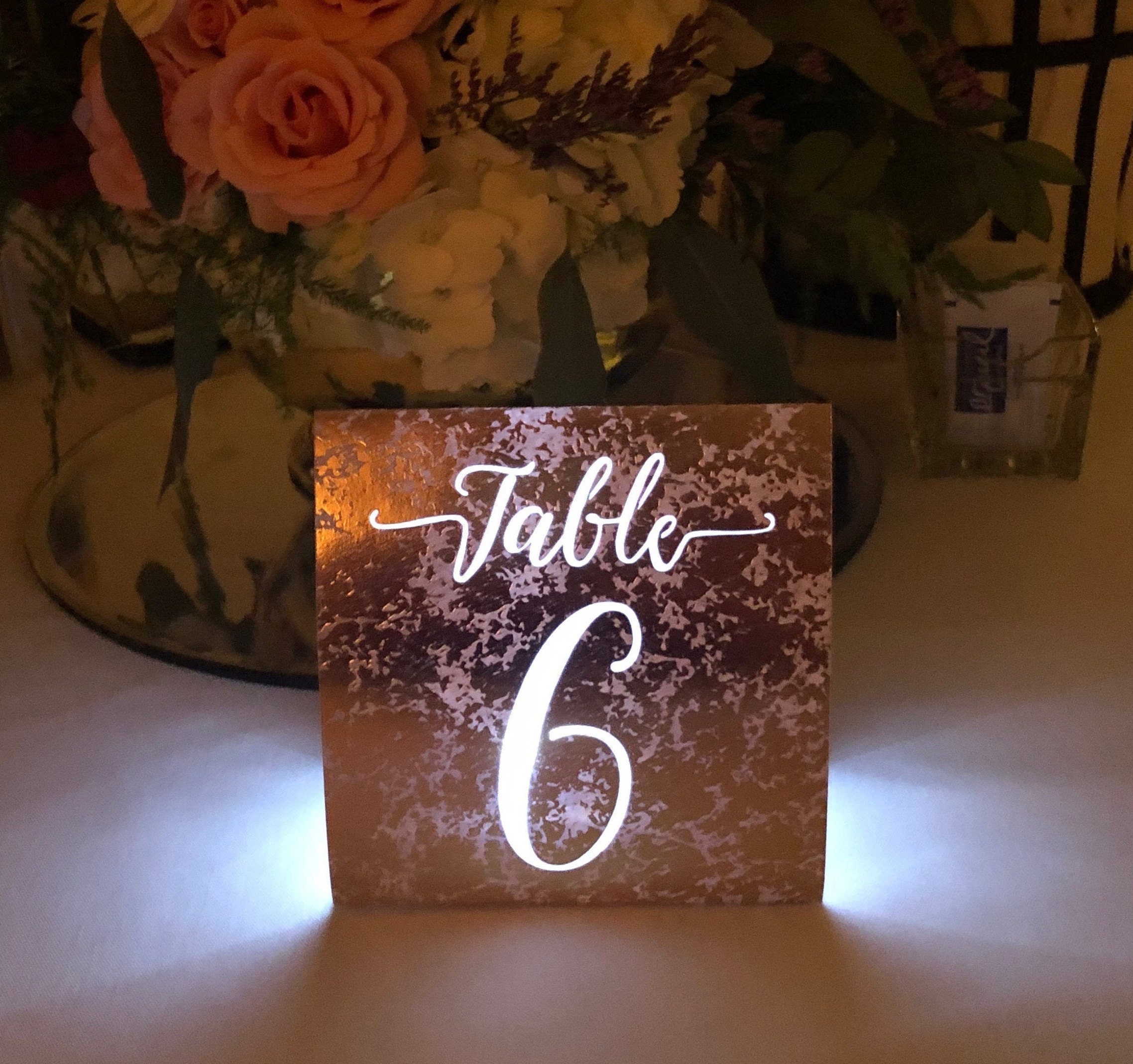 Table Number Luminaries • Mercury Glass Cardstock in Silver, Gold, Rose or Copper