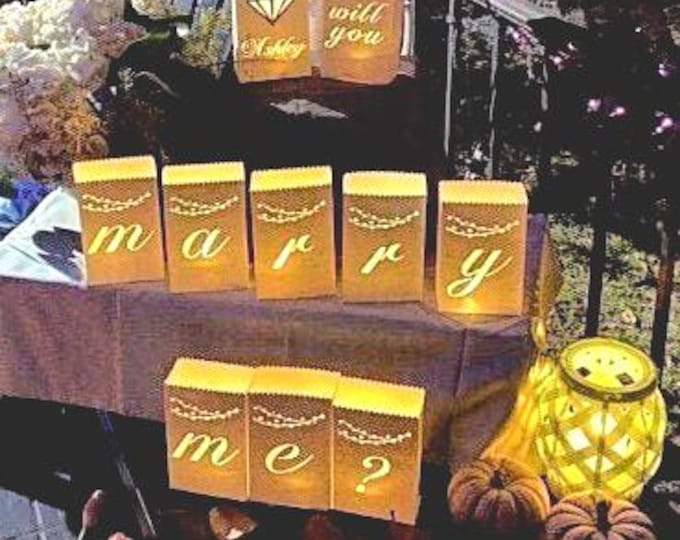 Custom WILL you MARRY ME Proposal Luminaries • Set of 10 luminary bags "Will You Marry Me?" Custom Engagement Decoration