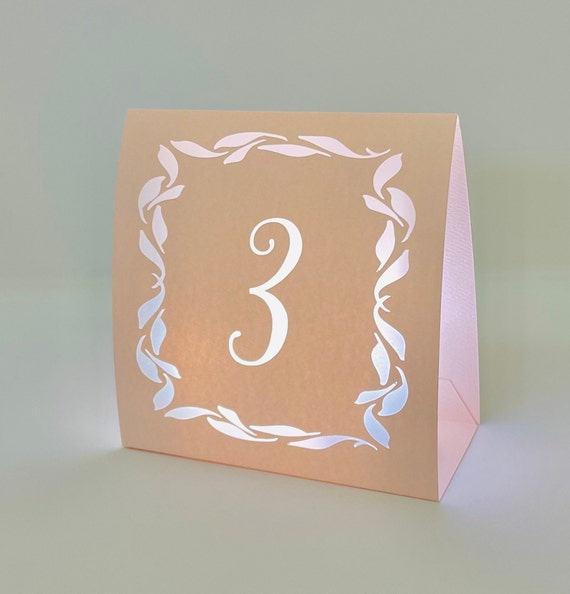 Sweet Vine  table number luminaries for weddings and events • Silver Mercury Glass, Pearl, Blush or Navy card stock.