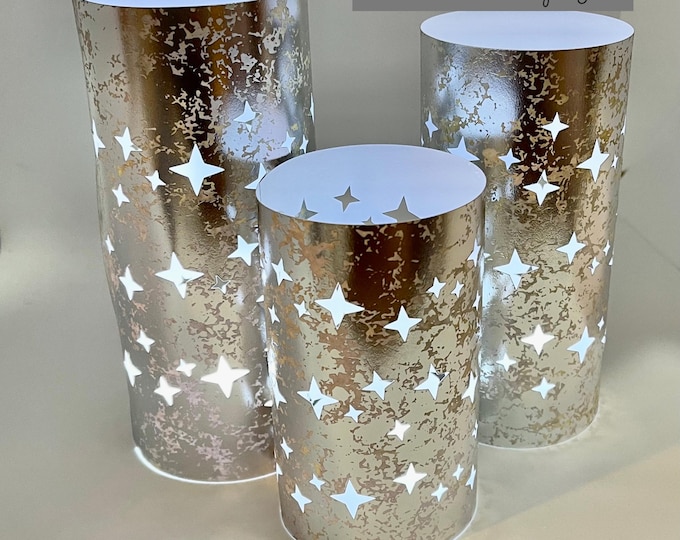 Star Luminary Trio: Mercury Glass Style Centerpiece Made with Silver or Rose Gold Cardstock