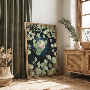Vollmond Aspen Wald Kunstdruck, Nachthimmel Sterne Wanddekoration, Mondlicht Natur Poster für gemütliches Zuhause oder Hütten Dekor