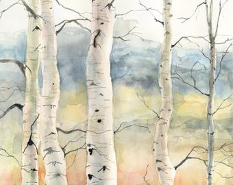 Birch Tree Forest Watercolor Art Print: Archival Quality