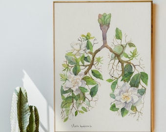 Nature-Inspired Fine Art Poster, Botanical Decorative Wall Art, Unique Home Decor, Lungs Floral Artwork, Eco-Friendly Gift, Recovery Gift