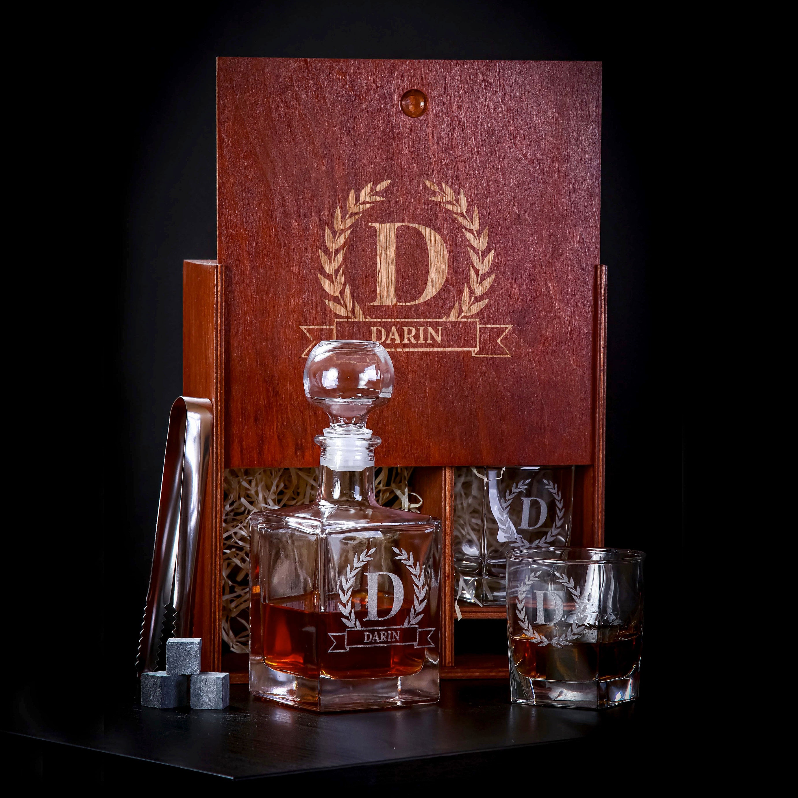 Decanter Set with Personalized Wooden Box Whiskey Decanter Etsy