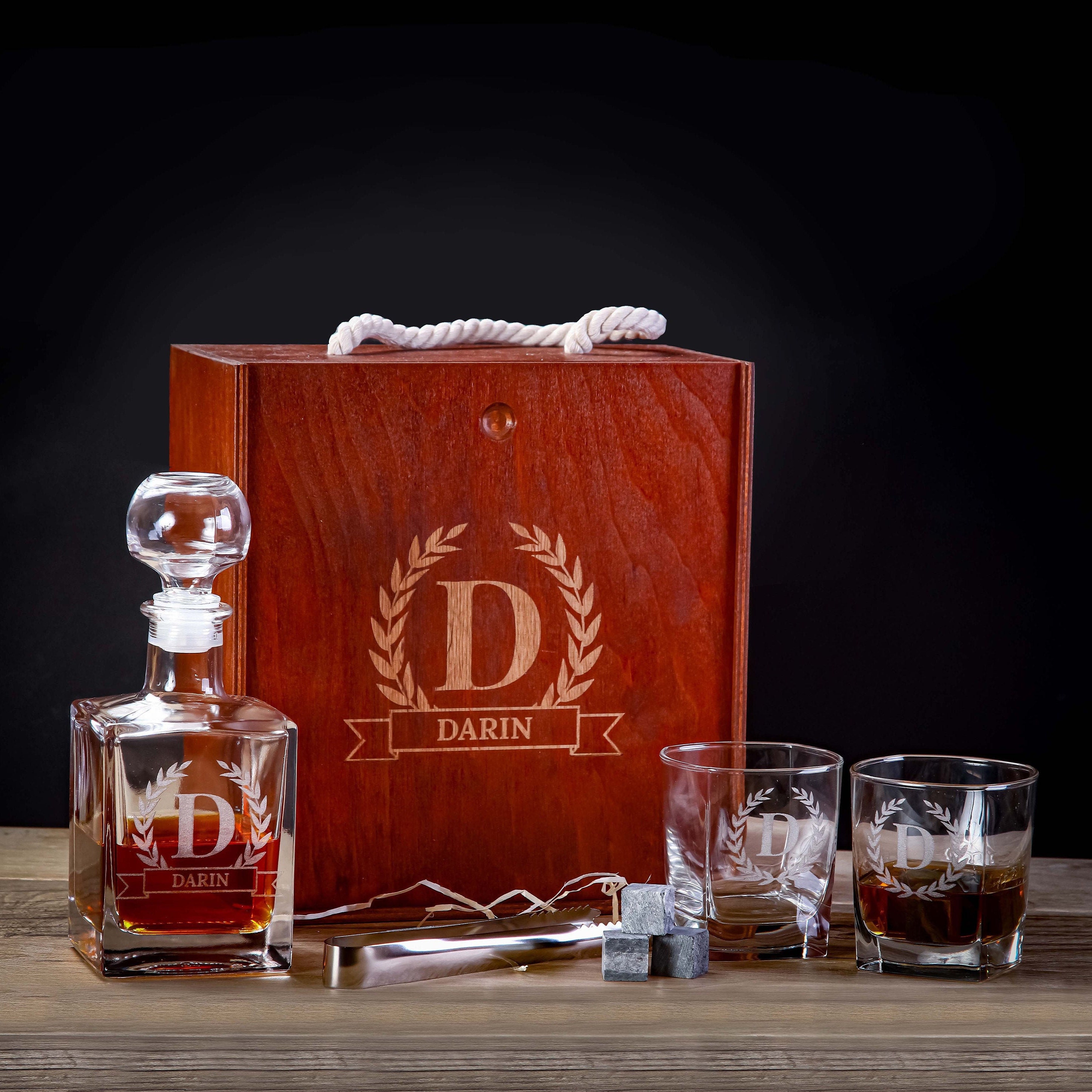Custom Decanter Set
 Groomsmen Gifts Personalized Whiskey Decanter Set with Wood