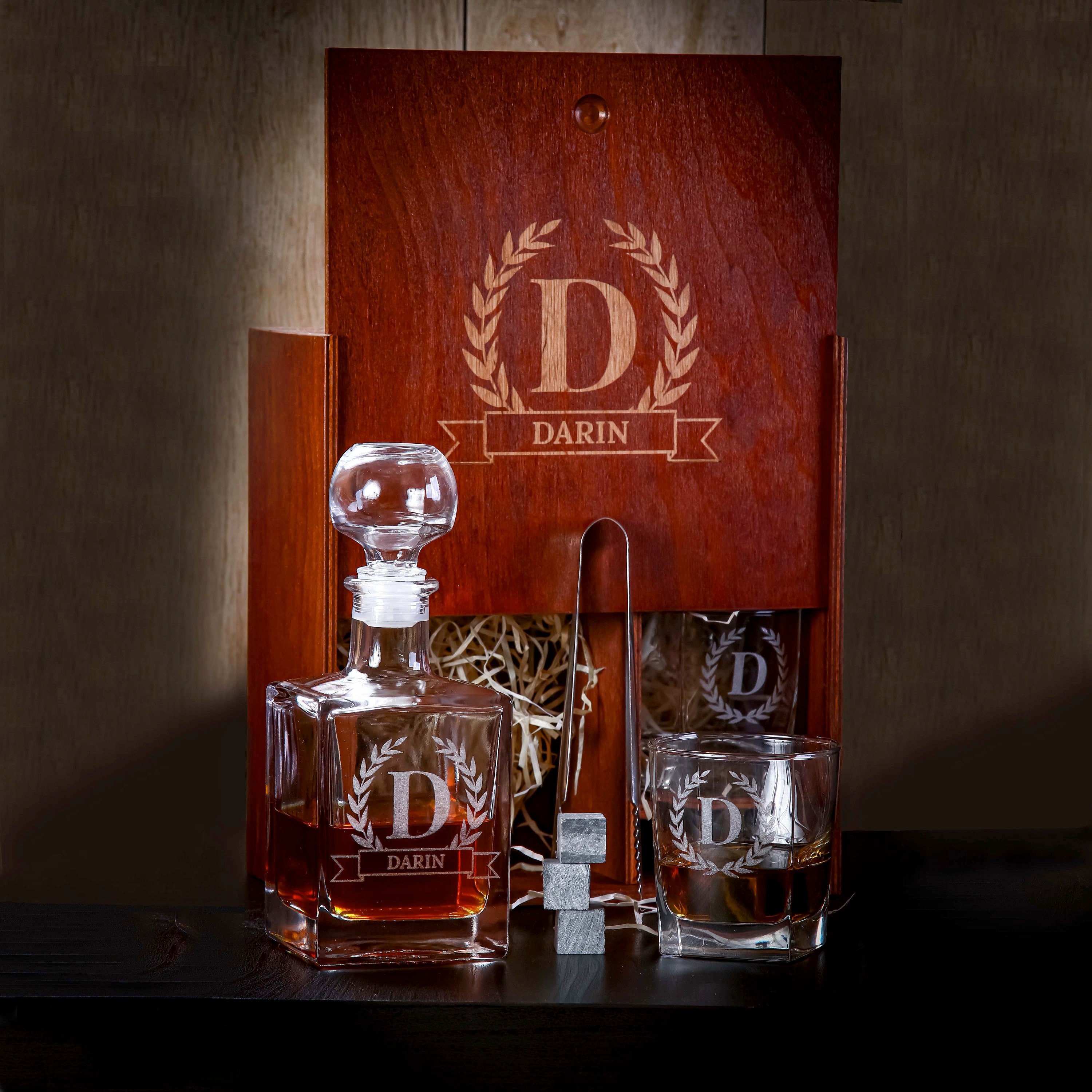 Personalized Whiskey Decanter Set with Wood BoxGroomsman Etsy
