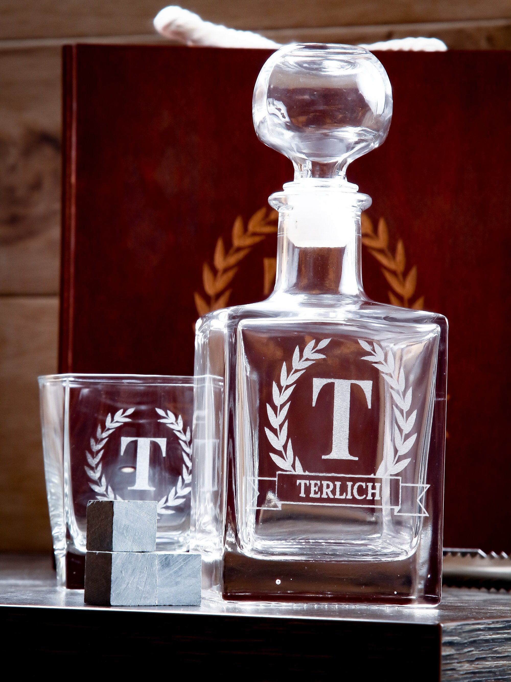 Decanter Set with Personalized Wooden Box Whiskey Decanter Etsy