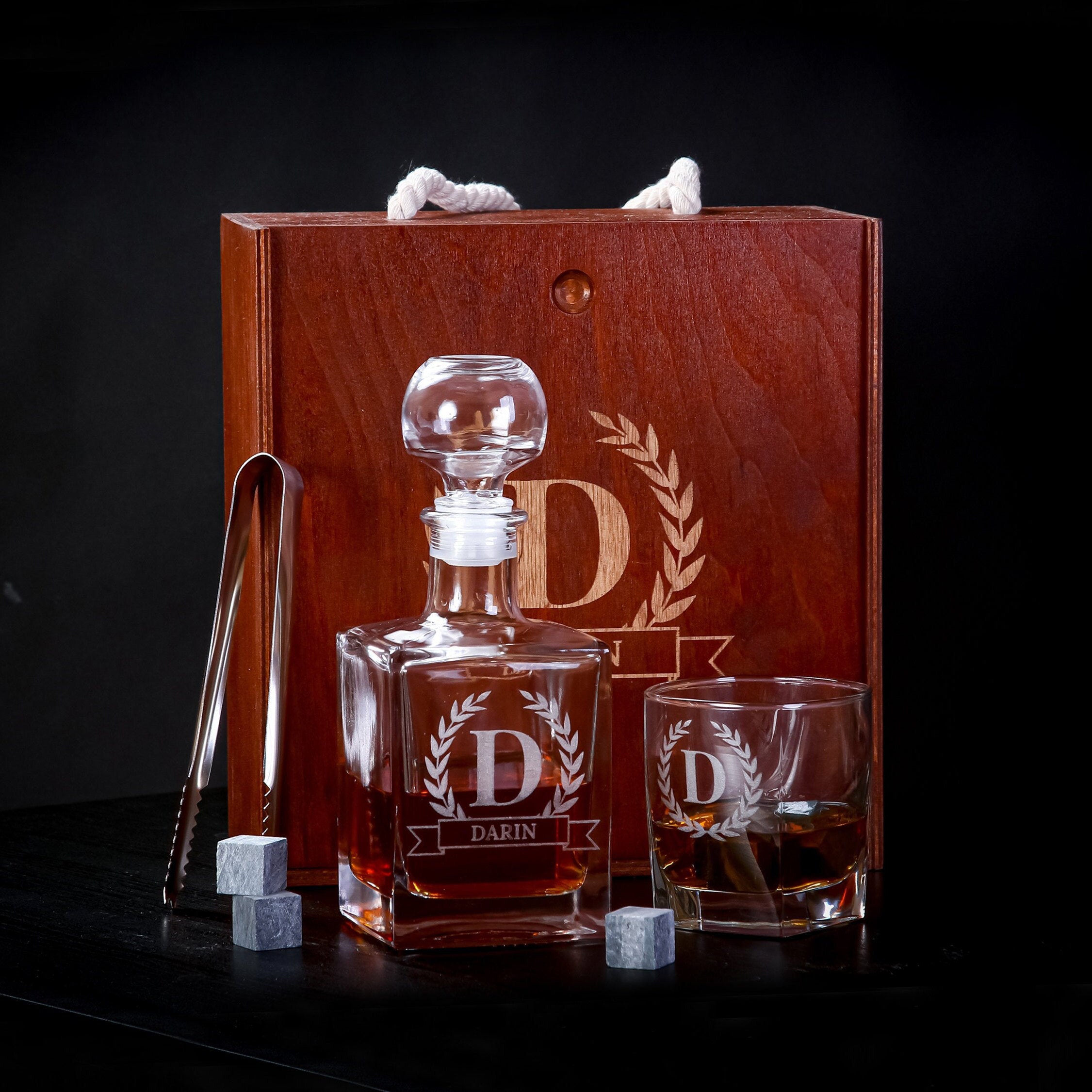 Decanter Set with Personalized Wooden Box Whiskey Decanter Etsy