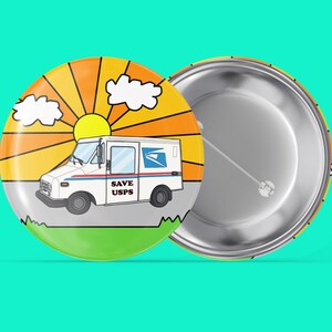 Économisez USPS - Sunny Day Design - Service postal - Back the Blue - Bouton épingle au dos fait main