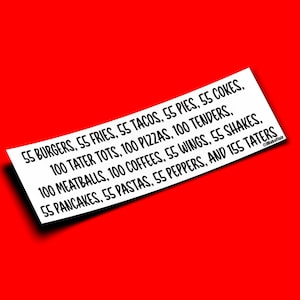55 hamburger 55 patatine fritte ... - ITYSL - Adesivo per paraurti o magnete 10" x 3" - Impermeabile - Resistente ai raggi UV/graffi