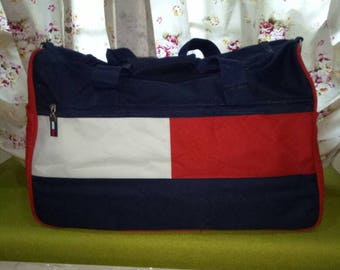 Tommy Hilfiger Duffle Bag Handbag Travel Luggage weekender weekend big logo Spell out 90&#39;s retro red blue white large  Deadstock/ unused